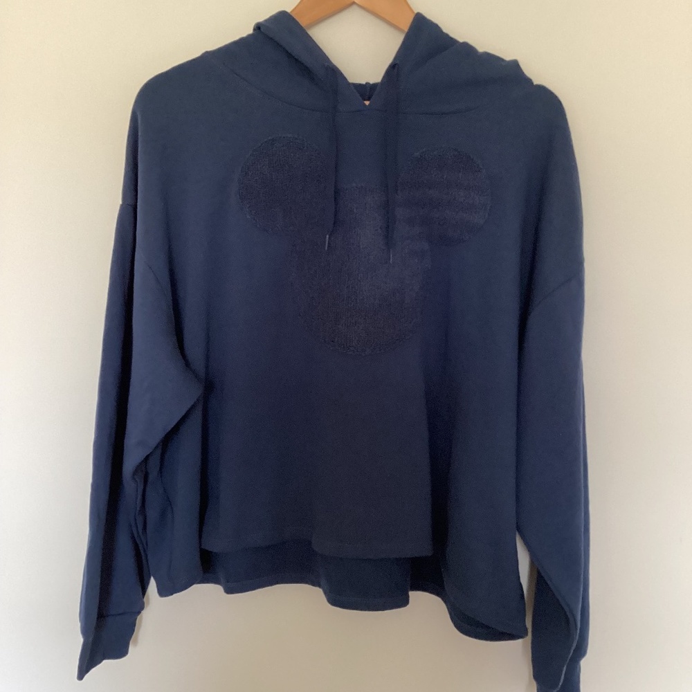 Disney Mickey Mouse Blue hoodie Cropped Sweatshirt XXL Chenille Mickey Mouse NWT